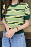 Short Sleeve Loves Pattern Knitted Green Shirt