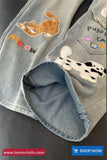Cute Kitten Meow Puppy Embroidered Jeans Pants