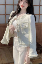 Long Sleeve White Elegant Tweed Jacket