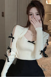 Long Sleeve Cute Bow Slim Knitted Shirts
