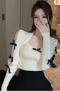 Long Sleeve Cute Bow Slim Knitted Shirts