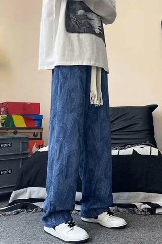 Loose Letter Printed Solid Colors Corduroy Pants