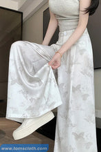 Loose Butterfly Pattern Satin Long Pants