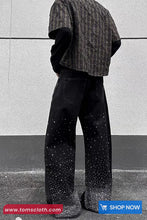 Vintage Rhinestone Pattern Gothic Grunge Men Black Jeans Pants