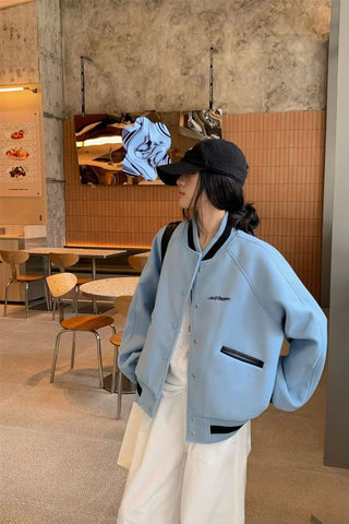 Long Sleeve Sky Blue Colors Baseball Jacket