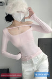 Long Sleeve Skew Collar Sexy Cropped Slim Shirt