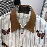 Long Sleeve Butterfly Embroidered Striped Blouse Shirts