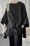 Loose Three Quarter Sleeve Irregular Button Men Shirts