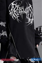 Long Sleeve Gothic Metal Printed Side Zipper Off Shoulder Shirt