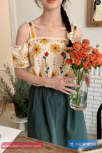 Flower Embroidered Off Shoulder Crochet Knitted Shirt