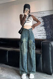 High Waist Side Pockets Long Denim Jeans Pants