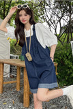Loose Wide Leg Denim Shorts Jumpsuit