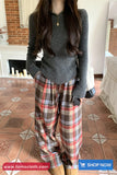 High Waist Elastic Retro Plaid Colors Loose Pants