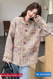Loose Retro Sweet Colors O-Neck Tweed Jacket