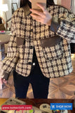 Long Sleeve Double Pockets Vintage Plaid Jacket