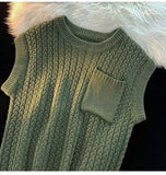 Casual O-Neck Pocket Vest Sweater