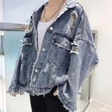 Long Sleeve Hole Ripped Distressed Denim Jacket