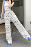 High Waist Cute Little Bow Pattern Long Pants
