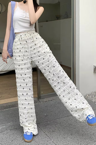 High Waist Cute Little Bow Pattern Long Pants