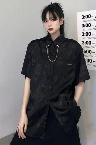 Short Sleeve Chinese Dragon Pattern Blouse Shirts