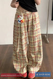 Loose Retro Plaid Stars Pattern Wide Leg Pants