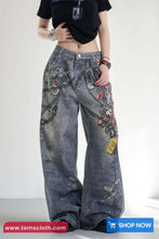 High Waist Vintage 3D Printed Loose Jeans Pants