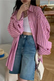 Long Sleeve Pink Striped Casual Blouse Shirt