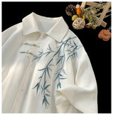 Turn Down Collar Leaves Embroidered Pattern Men Shirt