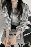 Three Quarter Sleeve Plaid Blouse Shirts