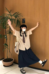 Loose Retro Striped Blouse With Tie