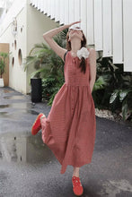 Sleeveless Red Plaid Elegant Long Dress