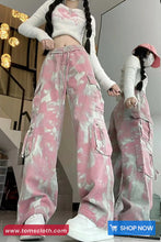Pink Tie Dye Elastic Waist Cargo Pockets Pants