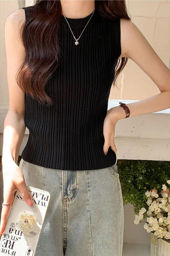 Sleeveless Knitted Tank Cropped Tops