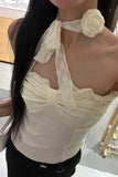 Sexy Slash Neck Flower Neck Patchwork Summer Crop Tops