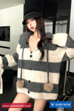 Long Sleeve Lace Tie Hooded Striped Sweater