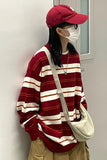 Loose Casual Red Striped O-Neck Sweater
