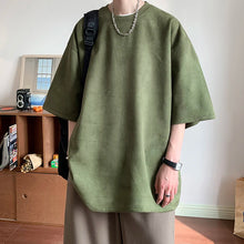 Loose Short Sleeve O-Neck Suede Men Shirt