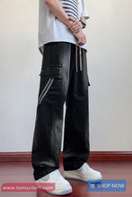 Elastic Waist Flap Pockets Men Denim Pants