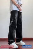 Elastic Waist Flap Pockets Men Denim Pants