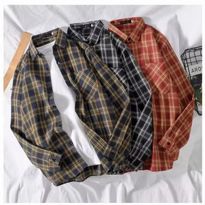 Long Sleeve Casual Plaid Colors Men Shirt