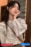 Long Sleeve Vintage Ruffles Striped Blouse Shirt