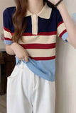Turn Down Collar Knitted Colorful Striped Shirt