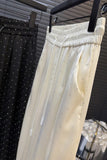 Loose Small Pearls Button Wide Leg Pants