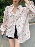 Long Sleeve Pink Floral Sweet Blouse Shirt