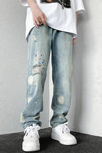 Splashed Ink Ripped Long Jeans Pants