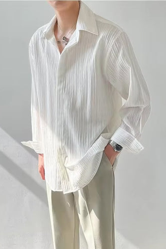 Long Sleeve Casual Pleated Men Shirt