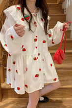 Long Sleeve Strawberry Printed With Peter Pan Collar Dress