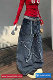 High Waist Star Tassel Embroidered Jeans Pants