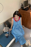 Cute Loves Plaid Pattern O-Neck Long Dress