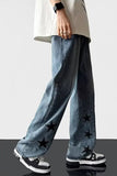 Loose Black Stars Printed Hip Hop Jeans Pants